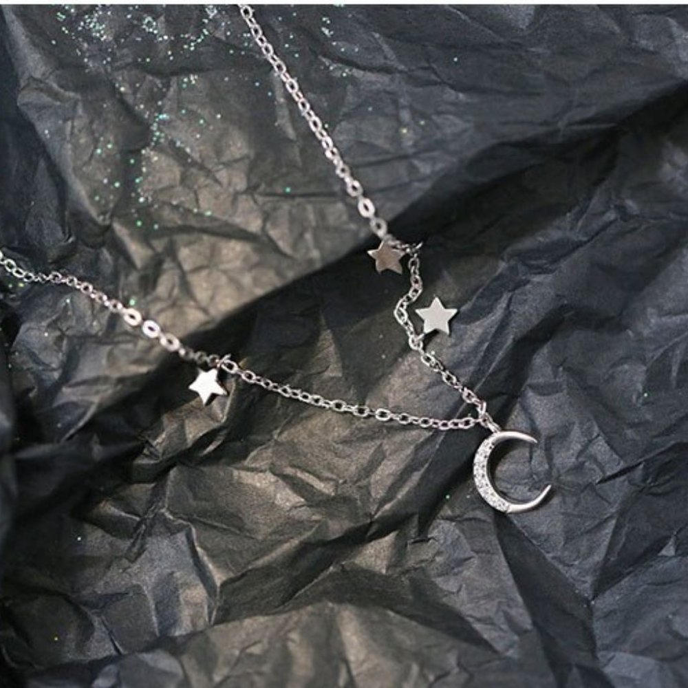 925 Sterling Silver Diamond Moon Star Bracelet A - Picture 9 of 10